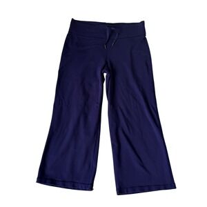 Lululemon Wide Leg Crop Yoga Pants Dark Blue Drawstring Back Pocket Women's Sz 8